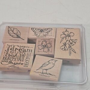 NATURAL BEAUTY SET OF 6 STAMPIN UP RUBBER STAMPS BUTTERFLY BIRD FLOWER DREAM